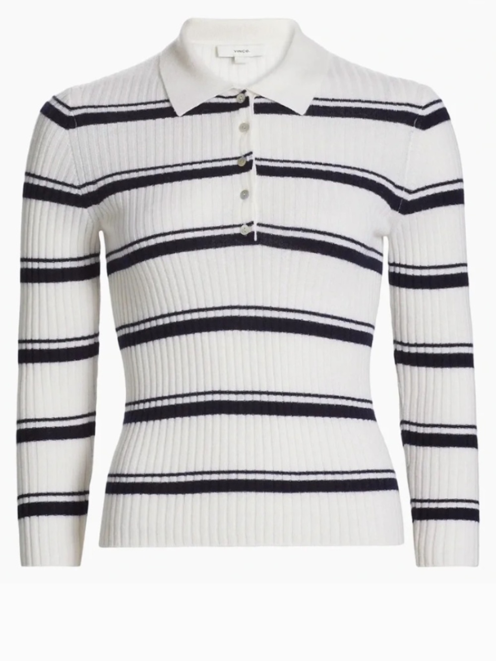 Vince Ivory Black Striped Ribbed Polo Sweater Size M
